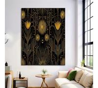 Canvas Wall Art 80X120Cm 1-Piece Flower Starry Sky Large Canvas Prints - Black Gold Art Deco Pictures For Bedroom Walls- Home Decor Wall Pictures For Living Room - Elegant Geometry