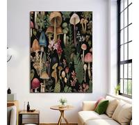 Canvas Wall Art 80X120Cm 1-Piece Vintage Mushroom Large Canvas Prints - Black Art Deco Pictures For Bedroom Walls- Home Decor Wall Pictures For Living Room - Botanical Forest