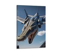 Canvas Wall Art-A Jet Fighter with A Dragon Head, Sharp Teeth, Open Mouth, Yellow Eyes, Flying in The Sky.-Home Decor Paintings for Home, Bedroom-Frame-2208x12inch