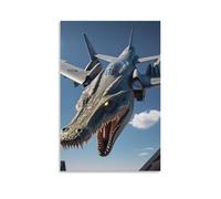 Canvas Wall Art-A Jet Fighter with A Dragon Head, Sharp Teeth, Open Mouth, Yellow Eyes, Flying in The Sky.-Home Decor Paintings for Home, Bedroom-Unframe-12x18inch