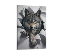 Canvas Wall Art-A Wolf with Blue Eyes Breaking through White Paper, Front Paws Visible.-Home Decor Paintings for Home, Bedroom-Frame-12x18inch