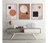 Canvas Wall art,Abstract Boho Geometry Print Wall Painting Modern Beige Orange Round Square Canvas Wall Art Poster for Bedroom Living Room Decor-50 * 60cm*3/(20 * 27inch*3) Unframed