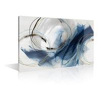 Canvas Wall Art Abstract Circle Doodle Art Paintings Blue Fantasy Graffiti on White Background Modern Artwork Decor for Living Room Bedroom Kitchen 8x12in (20x30cm)