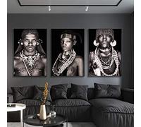 Canvas Wall Art African Tribal People Portrait Pictures Tribal Women Men Posters Decorative Paintings for Living Room 60x90cmx3pcs Frameless