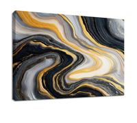 Canvas Wall Art Black Abstract - Framed Wall Pictures for Living Room, Marble Texture Ripple Decorative Painting for Office, Hallway, and Bedroom 70 x 50 cm