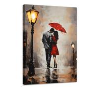 Canvas Wall Art Black and Red Couple Under Red Umbrella Walking on the Street Romantic Couple Wall Art for Living Room 28x44in