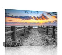 Canvas Wall Art Black and White Sand Path to Sea Coast at Sunset Landscape Painting Seaside Picture for Living Room Bedroom Home Decor Framed Ready to Hang 18x12in