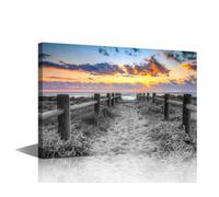 Canvas Wall Art Black and White Sand Path to Sea Coast at Sunset Landscape Painting Seaside Picture for Living Room Bedroom Home Decor Framed Ready to Hang 18x12in