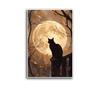 Canvas Wall Art Black Cat Silhouette Full Moon Wall Art Spooky Halloween Witchcore Gothic Dark Academia Decor Poster 12x16in UnFramed