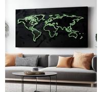 Canvas Wall Art Black Green Modern Home Decor, Simple Map Geometry Print Canvas Wall Art, 91 x 61 cm ready to hang for Living Room Bedroom Bathroom Wall Decor Frameless