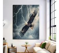 Canvas Wall Art Blue-Black Stormy Bald Eagle Sky Animals Canvas Pictures For Living Room Bedroom Hallway Kitchen Or Office Wall Decor - Poster Prints Extra Large Artwork 80X120Cm Unframed