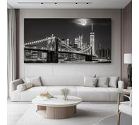 Canvas Wall Art Bridge City Moon Frameless Prints for Walls, 100L x 50W cm Wall Art Poster, home decor, suitable for bathroom decor, space personalized decoration Black And White Silver Gray