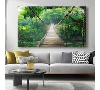 Canvas Wall Art Bridge Jungle Adventure Art for Living Room Decor Green Brown Canvas Prints Frameless Bedroom Office Home Decoration 120L x 50W cm