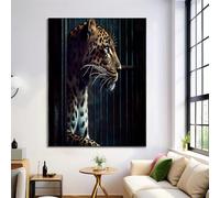 Canvas Wall Art Brown-Black Caged Leopard Movie Animals Canvas Pictures For Living Room Bedroom Hallway Kitchen Or Office Wall Decor - Poster Prints Extra Large Artwork 50X70Cm Unframed