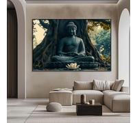 Canvas Wall Art-Buddha Amidst Ancient Roots Tree, Buddha Wall Art, Buddha Canvas Print, Buddhist Wall Decor, Tree of Life Wall Art, Meditation Poster, Zen Wall Art, Home Wall Decor (Black Framed, 30