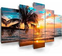Canvas Wall Art Canvas Prints Painting 5 Panels Pieces Multiple Pictures, Sunset Ocean Beach Nature 150×80 Cm Giclee Printed On Canvas, Posters Wall Decorations Gifts For Living Room Bedroom -6X2G/S9F