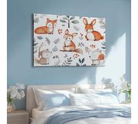 Canvas Wall Art Cartoon Fox Woodland Picture Canvas Poster Print Artwork for Bathroom Living Room Wall Decor 47 x 24 Inch (120 x 60 cm) Unframed