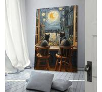 Canvas Wall Art - Cats Watching The Starry Night Poster Picture Print On Canva, Posters And Prints Wall Art Living Room Home Decor Room Decor Teen 24x36inch(60x90cm)