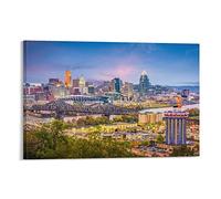 Canvas Wall Art Cincinnati, Ohio, USA Skyline at Dusk Canvas Prints Wall Art Paintings Artworks Pictures Posters for Living Room Bedroom Decoration, Gift for Wedding Christmas Mother's Day 16x24inch(
