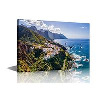 Canvas Wall Art Coastal Village at Tenerife Canary Islands Spain Landscape for Living Room Bedroom Home Decor Beach Artwork for Home Walls Framed Ready to Hang 24x36inch