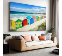 Canvas Wall Art Colorful hut on the beach Wall Pictures, Canvas Print Artwork for Bedroom Office Home Living Room Wall Decor 55 x 28 Inch (140 x 70 cm)