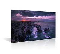 Canvas Wall Art Colourful Sky above Dramatic Coast Picture Green Bridge of Wales Rrock Arch Poster and Prints Pembrokeshire South Wales Home Decor Bedroom 1 Piece Framed Ready to Hang (16''Wx 24''H)