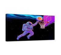 Canvas Wall Art Cool Astronaut Universe Space Funny Basketball Spaceman Whimsical Glow Canvas Prints Unframed Painting Modern Artwork Abstract Stretched Poster Home Decoration Unique Gift 12X16Inch