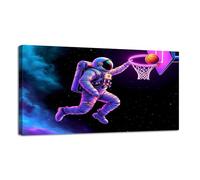 Canvas Wall Art Cool Astronaut Universe Space Funny Spaceman Basketball Whimsical Dunk Canvas Prints Unframed Painting Modern Artwork Abstract Stretched Poster Home Decoration Unique Gift 12X16Inch