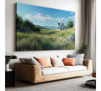 Canvas Wall Art Countryside Wildflower Cottage 90x60cm Wall Art Decor with Hooks, Framed Canvas Prints Artwork for Living Room Bedroom Hallway Office, Ready to Hang