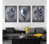 Canvas Wall Art Decor for Bedroom,16''x20'' Black and White Romantic Couple Living Room painting Poster,Hugging Lovers 3D Abstract Metal Sculpture Effect Picture for Home Hotel(Set of 3,Unframed)