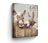 Bathroom Decor Canvas Wall Art Donkey Pictures Wall Decor Funny Farmhouse Donkey Painting for Bathroom Toilet Prints Rustic Animals Bathroom Artwork Framed 12"x16"
