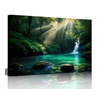 Canvas Wall Art Emerald Tranquility Forest's Whispering Waterfall Scenery