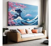 Canvas Wall Art Fantasy Japanese Waves Cherry Blossom Tree, Waterproof Modern Print Posters Wall Decoration for Living Room, Bedroom Pictures for Wall or Prints for Walls - 150 x 100 cm Frameless