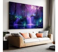 Canvas Wall Art Fantasy Purple Light Forest Waterfall Picture Canvas Poster Print Artwork for Bathroom Living Room Wall Decor 120L x 60W CM (47" x 24") Unframed