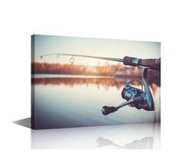 Canvas Wall Art Fishing Rod and Reels HD Printed on Painting 1 Piece Abstract Pictures for Living Room Modern Artwork Home Decor for Living Room-Wooden Frame Stretched Ready to Hang 18x12 in