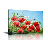 Canvas Wall art Flowers Oil Painting Prints Red Poppies in the Field Painting Flower Wall Art Artwork for Bathroom Bedroom Living Room Home Decoration Framed Ready to Hang 12x18 in