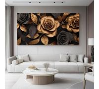 Canvas Wall Art Flowers Roses Luxury Wall Art for Living Room Modern Family Bedroom Wall Decor To Hang Kitchen Home Decoration Gold Canvas Family wall Living Room 30L x 20W cm