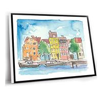 Canvas Wall Art For Bathroom,Farmhouse Pictures Wall Decor,Copenhagen Waterfront Scenery Ii Wall Decoration Edition Fine Art Print Watercolor Prints Painting,Scenic Wall Art,12x16In UnFramed Wall Art