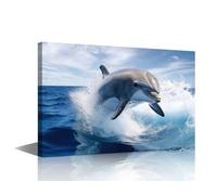 Canvas Wall Art For Bathroom Wall Decor Graceful Bottlenose Dolphin in the Deep Blue, Animal Dolphins Jumping On The Water Surface Pictures Artwork Bedroom Kitchen Home Decor 1 Piece (12"Wx18"H)