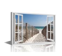 Canvas Wall Art for Bedroom Seaside View from a Window Wall Paintings for Living Room Beach Office Modern Decor Landscape Pictures Print On Canvas Framed Ready to Hang, 24x16in