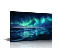 Canvas Wall Art for Home Aurora Borealis Wall Art Decor 1 Panel Northern Lights Ocean Landscape Wall Art Prints Artwork for Livng Room Bedroom Canvas Art Decor Stretched Ready to Hang(60x90cm)