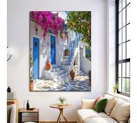 Canvas Wall Art for Home Decor Architectural Photography Bathroom Office Wall Decor Paintings blue Greek town Pictures Artwork Print Home Decors 80 x 120 cm
