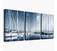 Canvas Wall Art for living room bathroom Blue Seascape Ship Wall Decor for bedroom kitchen wall decoration pictures artwork 3 Pieces framed Modern Home decorations office Abstract paintings