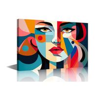 Canvas Wall Art for Living Room Bedroom Bathroom Kitchen Wall Decorations Abstract Illustration of A Beautiful Woman's Face With Colorful Background Canvas Wall Art Female Line Picture(12"Wx18"H)