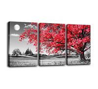 canvas wall art for living room Black and white red tree moon landscape painting bedroom Wall Decor 12" x 16"3 Pieces Ready to Hang for Decorations bathroom Works office family kitchen Prints pictures