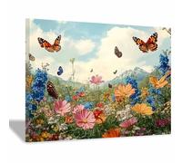 Canvas Wall Art For Living Room Butterfly Flower Field Canvas Wall Art Modern Stretched And Prints Landscape Artwork For Home Office Decorations(Pink)-20x30cm1 Unframed