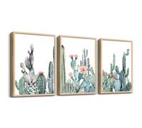 Canvas Wall Art For Living Room Canvas Prints Artwork Bathroom Wall Decor Green Plants Succulent Cactus Flower Painting Modern Framed Ready To Hang Office Home Decorations (Natural Wood Framed)
