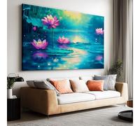 Canvas Wall Art for Living Room Decor Fantasy Floral Dream Pond Lotus Canvas Prints Modern Pop Artwork for Bedroom Office Home Bathroom Decoration 100 x 75 cm, Frameless