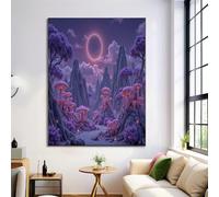 Canvas Wall Art for Living Room Large, 16x20in Mountains Solar Eclipse Pictures Prints, Psychedelic Landscape Bedroom Decor, Purple Wall Decorations for Bathroom Hallway Dining Room