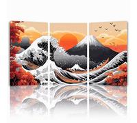 Canvas Wall Art for Living Room Sunset Wall Art Set of 3 Modern Artwork Bathroom Wood Framed Pictures Canvas Prints Home Decor Bedroom Dining Room Hang Paintings, Waves 8x12 inch(20x30cm) 1f-644